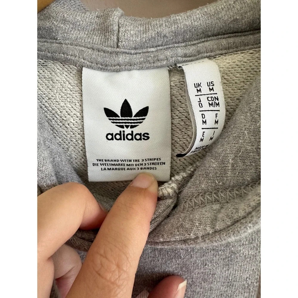 Adidas Originals Mens Trefoil Logo Hoodie Gray Pullover Sweatshirt Medium